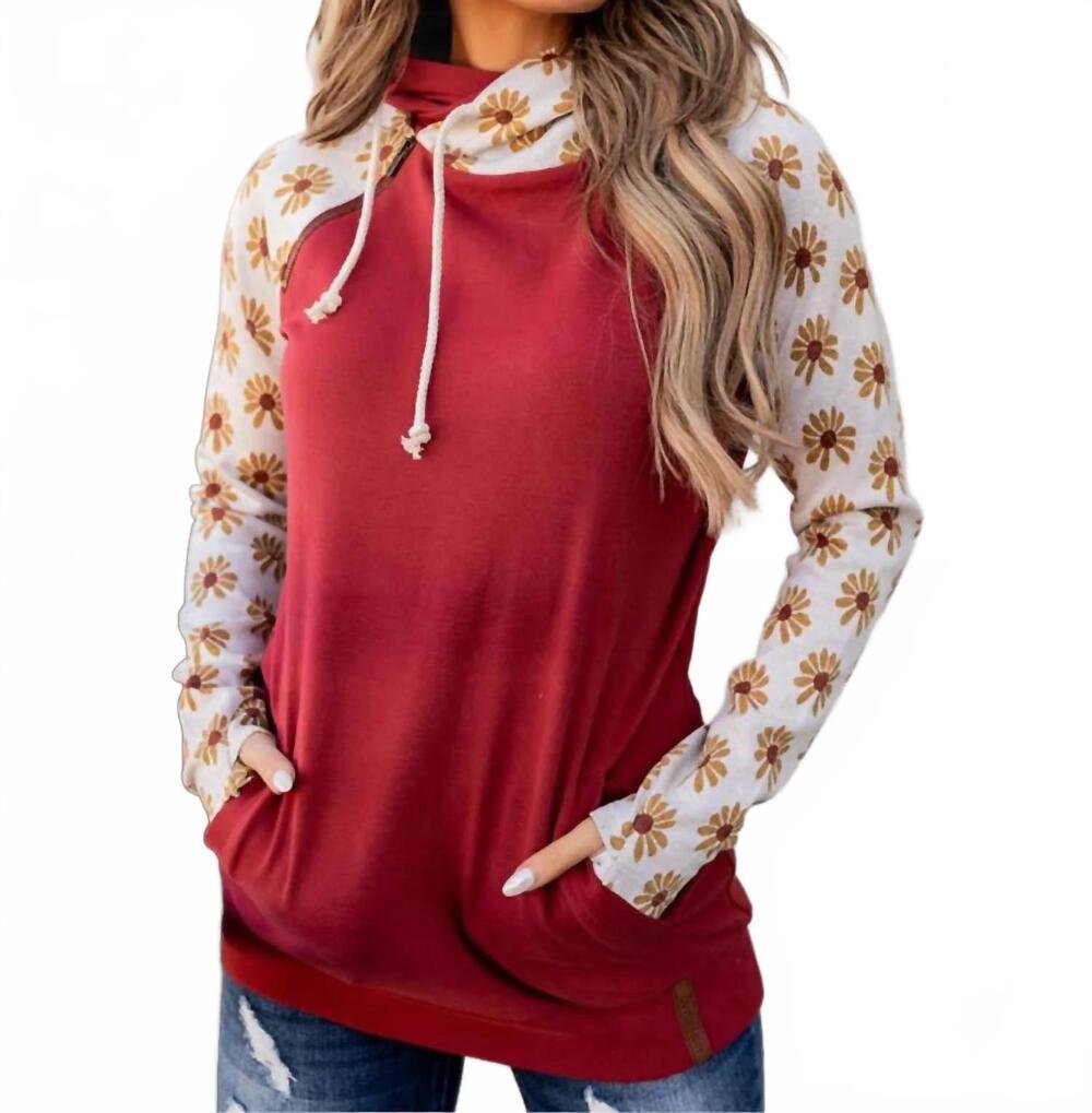 NEW AMPERSAND AVE double hood sweatshirt in red my mind